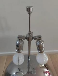 Karl Springer Pair of Karl Springer Chrome and Original Purple String Shade Ball Lamps 1980s - 3155407
