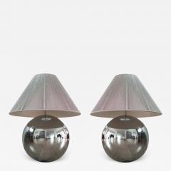 Karl Springer Pair of Karl Springer Chrome and Original Purple String Shade Ball Lamps 1980s - 3161102