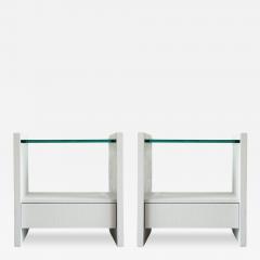Karl Springer Pair of Karl Springer Lacquered Linen Nightstands circa 1980s - 4544307