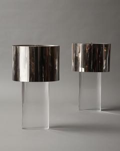 Karl Springer Pair of Lucite Lamps with Chrome Shades - 4587797