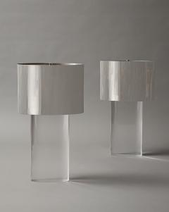 Karl Springer Pair of Lucite Lamps with Chrome Shades - 4587798