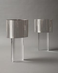 Karl Springer Pair of Lucite Lamps with Chrome Shades - 4587799
