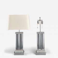 Karl Springer Pair of Lucite and Polished Nickel Column Lamps in the Style of Karl Springer  - 4526305