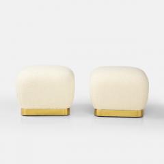 Karl Springer Pair of Souffle Ottomans in Ivory Boucl and Brass by Karl Springer - 3337244