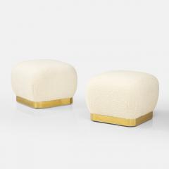 Karl Springer Pair of Souffle Ottomans in Ivory Boucl and Brass by Karl Springer - 3337246