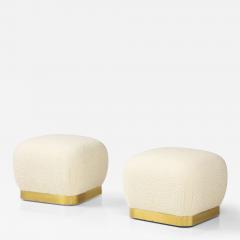 Karl Springer Pair of Souffle Ottomans in Ivory Boucl and Brass by Karl Springer - 3341664