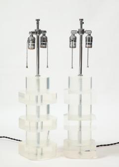 Karl Springer Pair of Vintage Stacked Lucite Table Lamps attributed to Karl Springer - 1964024