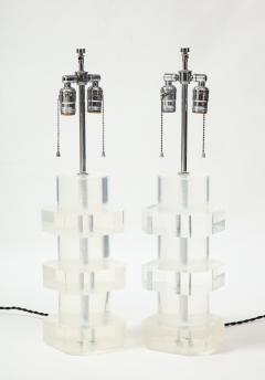 Karl Springer Pair of Vintage Stacked Lucite Table Lamps attributed to Karl Springer - 1964026