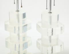 Karl Springer Pair of Vintage Stacked Lucite Table Lamps attributed to Karl Springer - 1964027