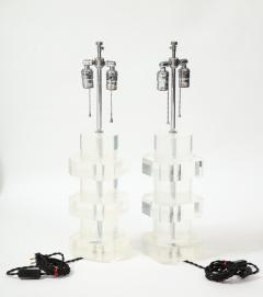 Karl Springer Pair of Vintage Stacked Lucite Table Lamps attributed to Karl Springer - 1964028