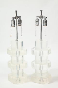 Karl Springer Pair of Vintage Stacked Lucite Table Lamps attributed to Karl Springer - 1964030