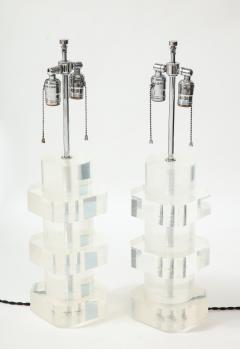 Karl Springer Pair of Vintage Stacked Lucite Table Lamps attributed to Karl Springer - 1964031