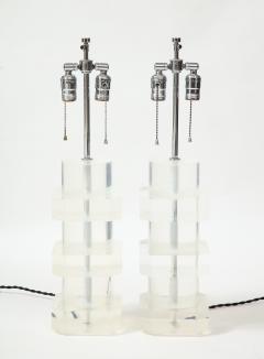 Karl Springer Pair of Vintage Stacked Lucite Table Lamps attributed to Karl Springer - 1964032