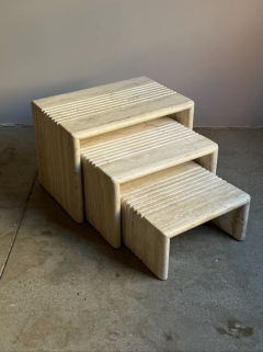 Karl Springer Postmodern Travertine Nesting Side Tables a Set of 3 - 4563157
