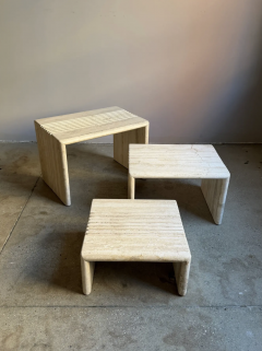 Karl Springer Postmodern Travertine Nesting Side Tables a Set of 3 - 4563158