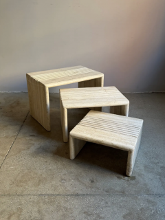 Karl Springer Postmodern Travertine Nesting Side Tables a Set of 3 - 4563159