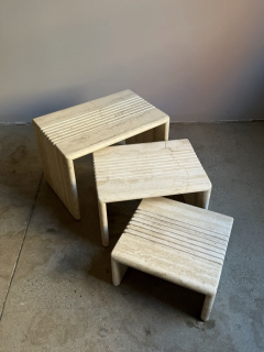 Karl Springer Postmodern Travertine Nesting Side Tables a Set of 3 - 4563160