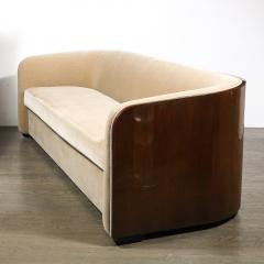 Karl Springer Rare Mid Century Curved Back Sofa in Book Matched Walnut signed Karl Springer - 4403281