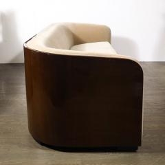 Karl Springer Rare Mid Century Curved Back Sofa in Book Matched Walnut signed Karl Springer - 4403287