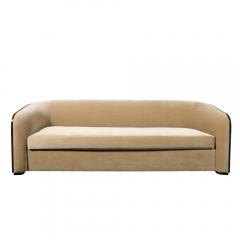 Karl Springer Rare Mid Century Curved Back Sofa in Book Matched Walnut signed Karl Springer - 4403296