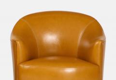 Karl Springer Rare Pair of Lounge Chairs in Camel or Saddle Leather and Brass by Karl Springer - 2445577