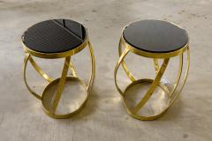 Karl Springer Rare Pair of Vintage Karl Springer Onyx and Brass Side Tables - 4044611