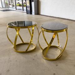 Karl Springer Rare Pair of Vintage Karl Springer Onyx and Brass Side Tables - 4044612