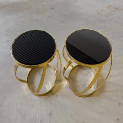 Karl Springer Rare Pair of Vintage Karl Springer Onyx and Brass Side Tables - 4044613