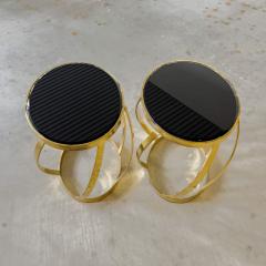 Karl Springer Rare Pair of Vintage Karl Springer Onyx and Brass Side Tables - 4044614