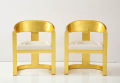 Karl Springer Set of 6 Karl Springer Gold Onassis Chairs with Leather Upholstery  - 3099819