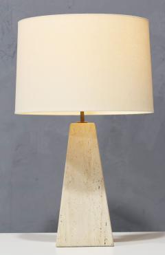 Karl Springer Travertine Base Pyramid Shape Table Lamp - 2957789