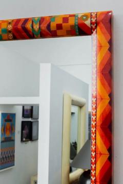 Karl Springer UNIQUE COLOURFUL LACQUERED FABRIC MIRROR BY KARL SPRINGER - 3434894
