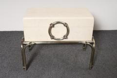 Karl Springer Vintage Karl Springer Style Parchment Wrapped Trunk Box on Nickel Plated Base - 4794471