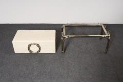 Karl Springer Vintage Karl Springer Style Parchment Wrapped Trunk Box on Nickel Plated Base - 4794476