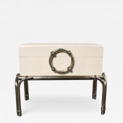 Karl Springer Vintage Karl Springer Style Parchment Wrapped Trunk Box on Nickel Plated Base - 4795915