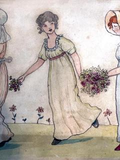 Kate Greenaway Procession Four girls with flowers English Female Illustrator 1890 - 3472826