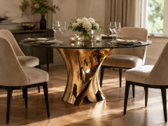 Katz Studio Geometra Sculptural Dining Table in Bronze or Stainless Steel with Custom Top - 4748017