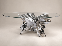 Katz Studio Rock Sculptural Dining Table in Stainless Steel or Bronze with Custom Glass Top - 4747964