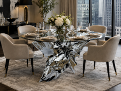 Katz Studio Rock Sculptural Dining Table in Stainless Steel or Bronze with Custom Glass Top - 4747966