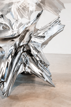 Katz Studio Rock Sculptural Dining Table in Stainless Steel or Bronze with Custom Glass Top - 4747968