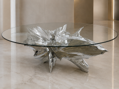 Katz Studio Rock Sculptural Dining Table in Stainless Steel or Bronze with Custom Glass Top - 4747971