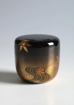 Kawabata Kinsa VI Tea Caddy with Maple Leaves in Stream circa 2000 - 3968086