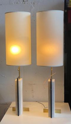 Keith W Gregor Pair of Modern Craftsman Table Lamps in Marble and Brass - 2374642