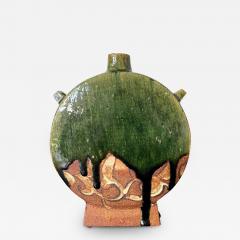 Ken Matsuzaki Modern Japanese Studio Pottery Oribe Moon Flask Vase by Ken Matsuzaki - 2552702