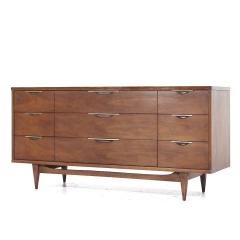 Kent Coffey Kent Coffey Tableau Mid Century Walnut and Brass 9 Drawer Lowboy Dresser - 3935460