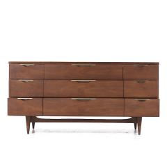 Kent Coffey Kent Coffey Tableau Mid Century Walnut and Brass 9 Drawer Lowboy Dresser - 3935461