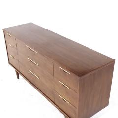 Kent Coffey Kent Coffey Tableau Mid Century Walnut and Brass 9 Drawer Lowboy Dresser - 3935466