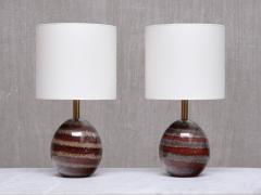 Kent Eriksson Pair of Kent Eriksson Glazed Ceramic Oval Table Lamps Designhuset Sweden 1970s - 4413415