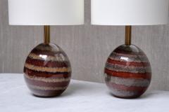 Kent Eriksson Pair of Kent Eriksson Glazed Ceramic Oval Table Lamps Designhuset Sweden 1970s - 4413416