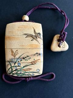 Kenzan Ogata Rare Japanese Ceramic Glazed Inro with Ojime and Netsuke Ogata Kenzan Edo Period - 4430023